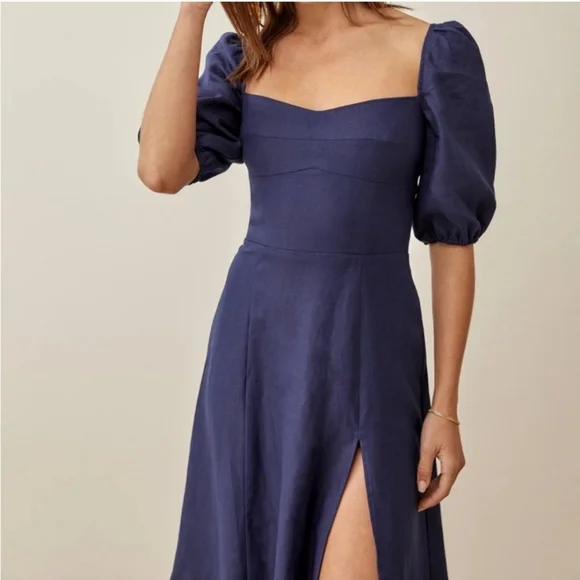 Reformation Belgium Puff-Sleeve Dress Size 12 - Picture 2 of 13